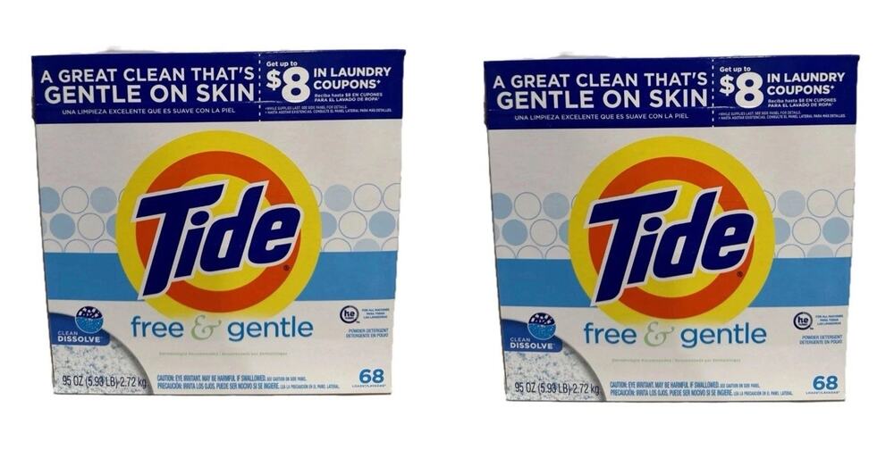 2 X Tide Free & and Gentle Powder Laundry Detergent 68 Loads New - LOT OF 2 OG